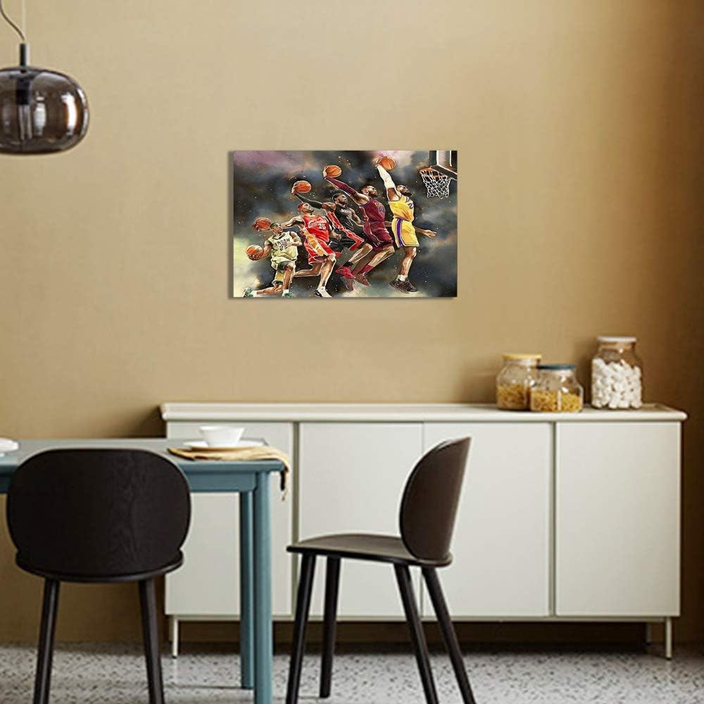 JUSTBR Canvas Wall Art Basketball Players Pictures Painting Sports Posters Artwork Home Decor for Basketball Fan Memorabilia Gifts Living Room