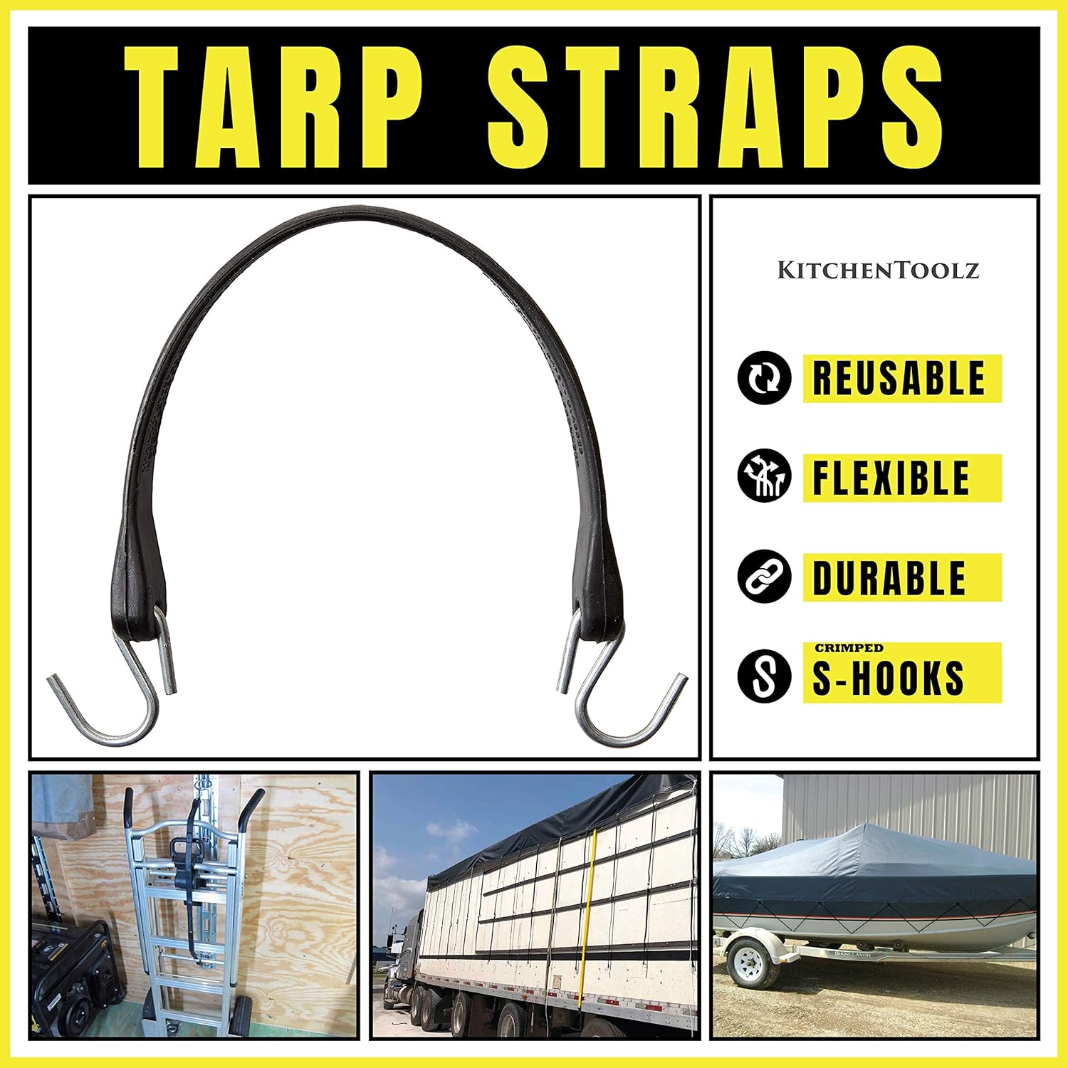 Pack of 50 Trucking Bundle - Bulk Bungee Cords with Crimped Hooks- Multiple Lengths -Tarp Straps Natural Rubber Bungee Cords
