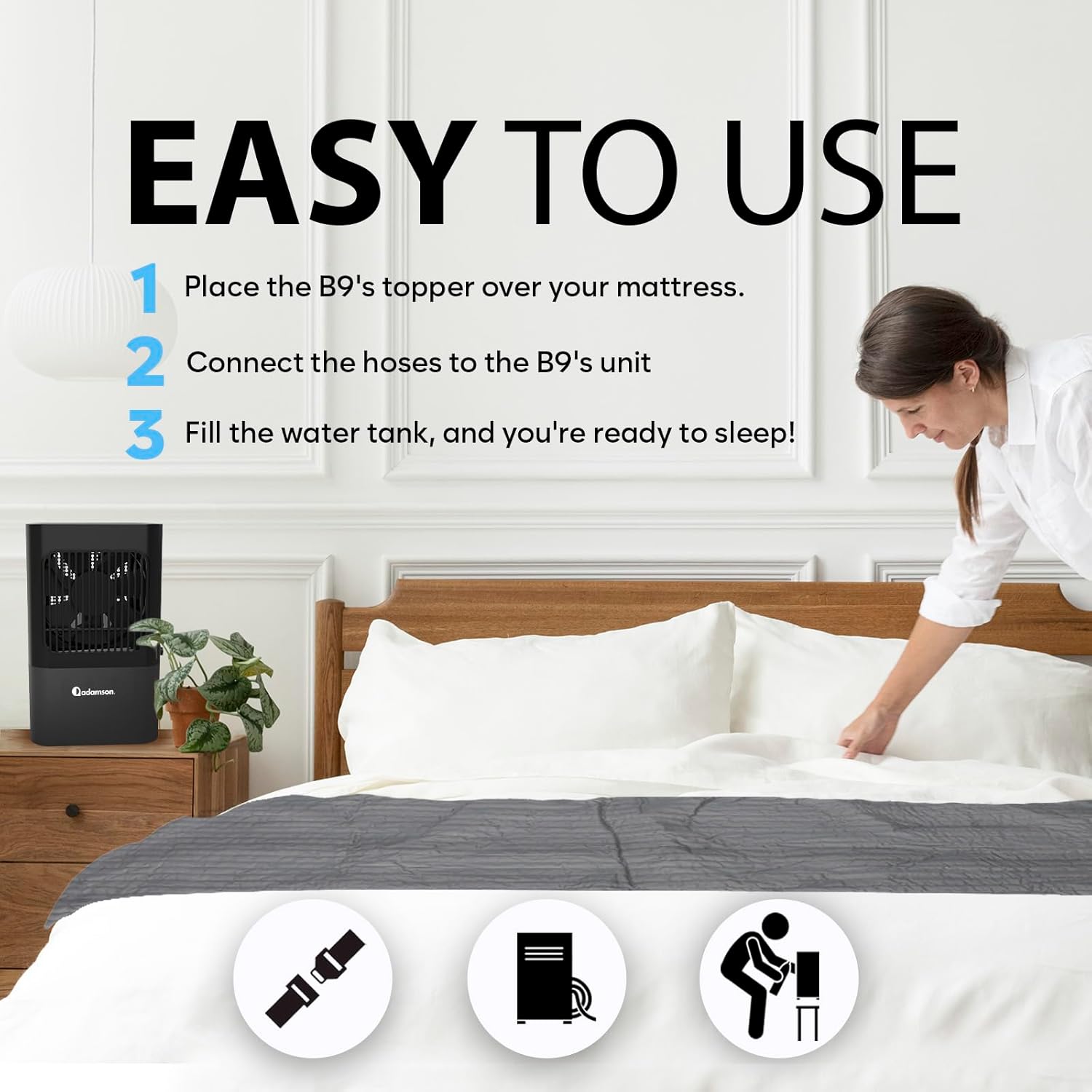 Adamson B9 - New 2024 - Bed Cooling System + PVC Mattress Cooling Bed Pad for Night Sweats + Water Bed Cooler Ideal for Hot Sleepers
