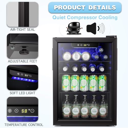 Antarctic Star Beverage Refrigerator Cooler, Mini Fridge Glass Door for Beer Drinks or Wine for Home and Bar, Electronic Temperature Control