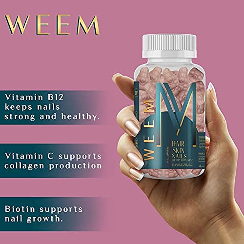 WEEM Hair Skin and Nails Gummies - Supports healthy hair - Vegan biotin Vitamins for Women & Men Supports Faster Hair Growth, Stronger Nails