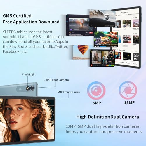 Android 15 Tablet with Keyboard, 26GB+256GB(2TB Expand), 10.1 Inch Tablet 8000 mAh Battery, BT 5.0, 5G WiFi, Widevine L1, Dual Camera