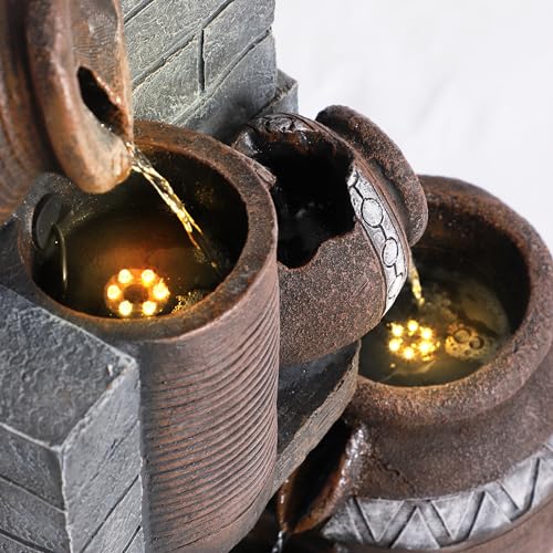 39.3" H Garden Decor Outdoor Fountain with LED Lights - 5 Layer Design Resin for Patio Deck Porch Backyard Home Art Decor