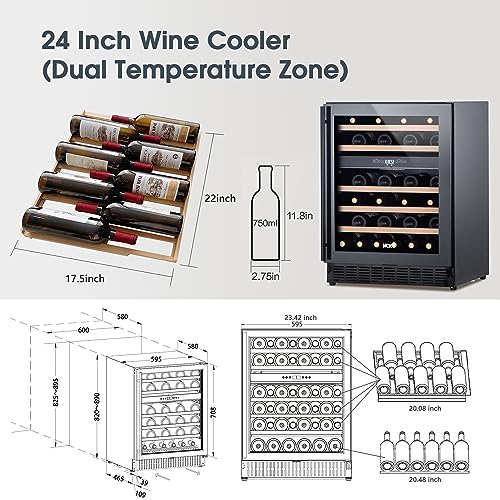 HCK Dual Zone Wine Cooler Refrigerator - Freestanding