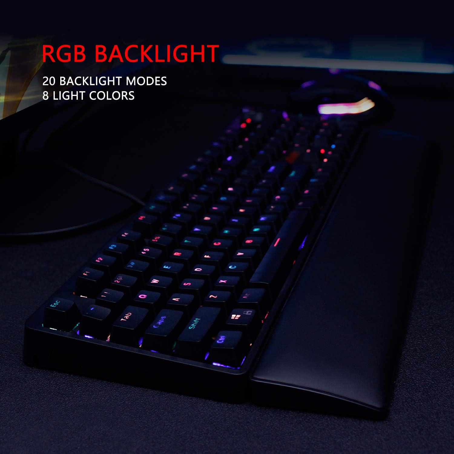RedThunder K55 Mechanical Gaming Keyboard, Quiet Red Switch, Chroma RGB Lighting, Soft Leather Wrist-Rest
