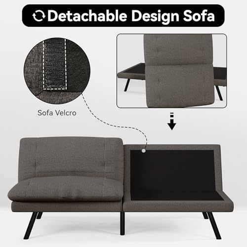 Faux Leather Futon Sofa Bed,Convertible Futon Couch,Memory Foam Loveseat Sleeper Sofa,Small Splitback Modern Folding Couch for Living Room,Office