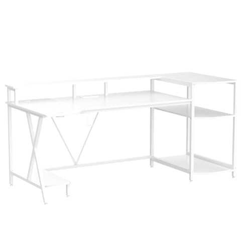 SEDETA Gaming Desk 70.8'' with LED Lights and Storage Shelves, Computer Desk with Monitor Stand, Power Outlets and Cup Holder, Large PC Gamer Desk