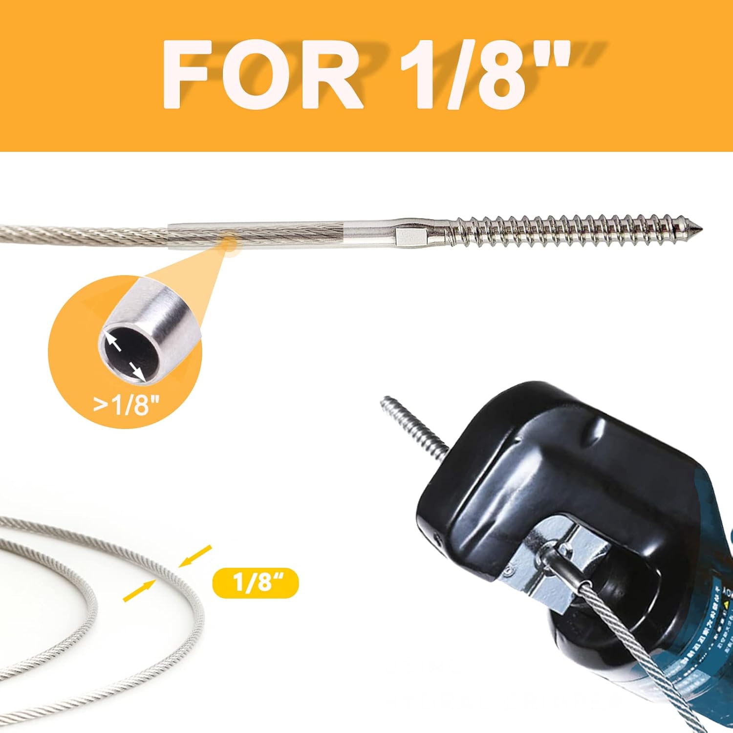 Wayska 40 Pack T316 Marine Grade Stainless Steel Cable Railing Hardware kit, Right & Left Handed Thread Lag Screws for 3/16 Inch Cable Railing Kit