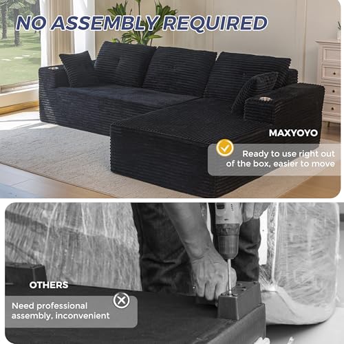 MAXYOYO 110" Modular Sectional Couch with L-Shape Chaise, Modern Boneless Couch for Living Room, Sofa in A Box, Oversized Sofa Sleeper with Deep Seat