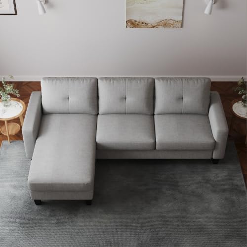 Sofa Couch for Living Room, Small 3-Seat L Shaped Couch Polyester Fabric with Convertible Sofa Bench, Modern Minimalist Couches for Small Space, Blue