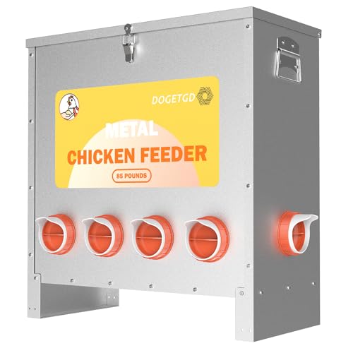 Automatic Chicken Feeder No Waste Metal Poultry Feeder Large Capacity 85lbs for Chickens, Geese, Ducks, Turkeys, Quails (10-Port)