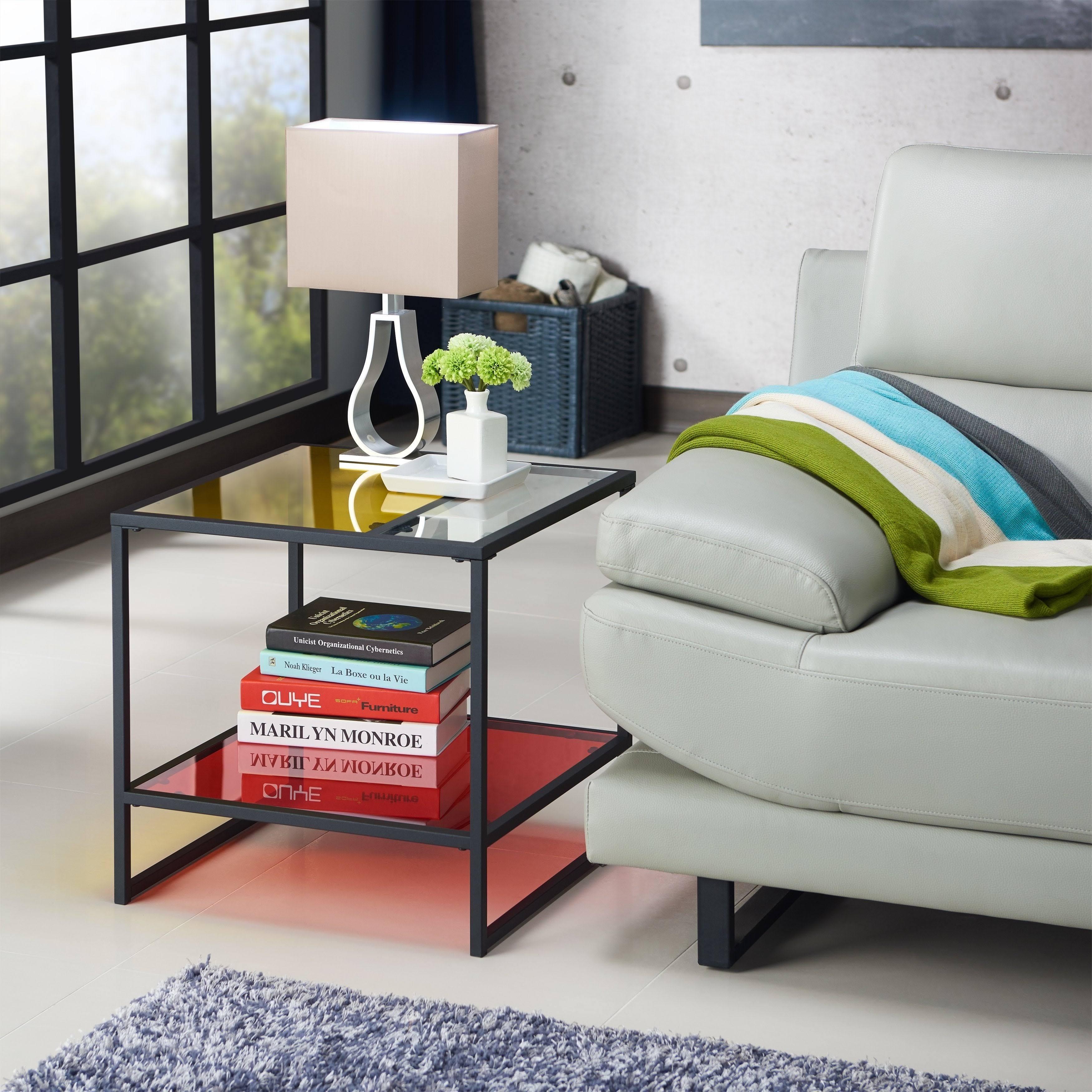 Furniture of America Serr Contemporary Multi-Color Glass Top End Table