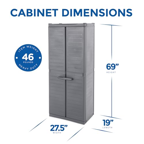 Gracious Living MaxIt Heavy Duty Premium Base Cabinet with 2 Adjustable Metal Shelves for Garage, Basement, or Utility Room Storage