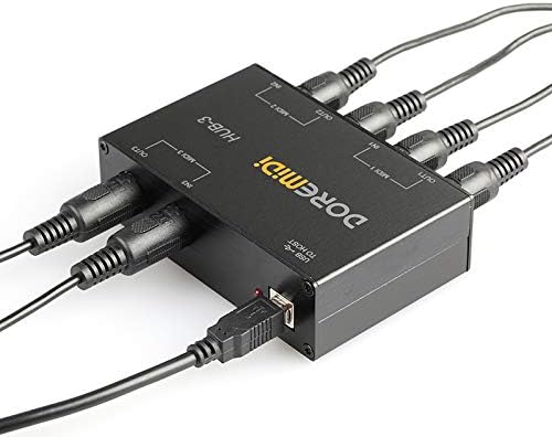 CAMOLA MIDI HUB Box, 3x3 MIDI to USB Interface, 3 in 3 out 5-pin USB MIDI Interface Converter for MIDI Device Connect to PC and Mac (MIDI HUB-3)