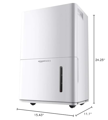 Amazon Basics Dehumidifier with Drain Pump, For Areas Up to 4000 Square Feet, 50-Pint, Energy Star Certified, White