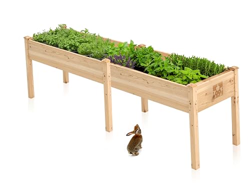 Raised Garden Bed with Legs 72x23x30 - Natural Cedar Wood Elevated Planter Box, Veggies, Herbs - 300lb Capacity - Natural