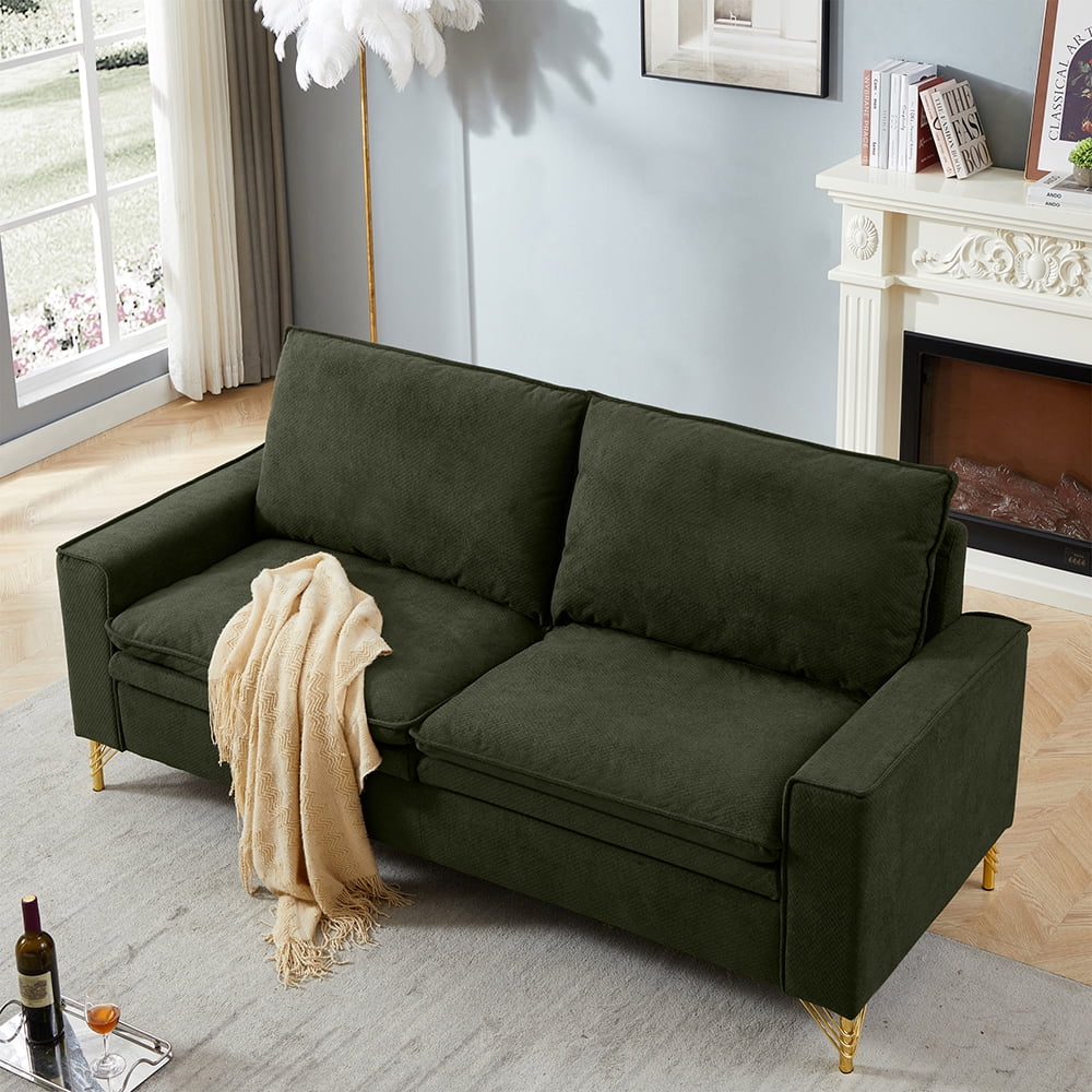 HUTWIFE 78-inch Mid-Century 2-seat Loveseat Couch, Love Seats Furniture Cotton Linen Fabric and Metal Legs, Small Sofa for Living Room, Bedroom