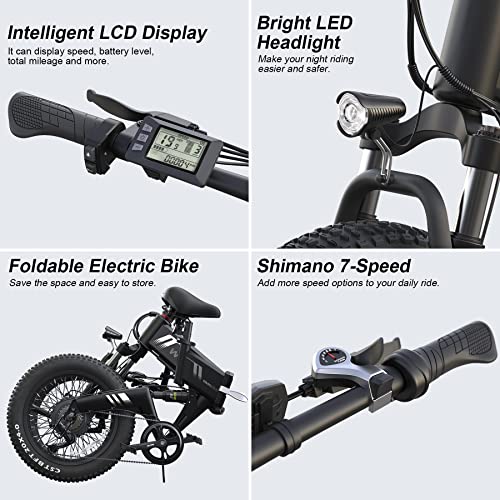 Wooken Electric Bike, 20''X4.0 Fat Tire Electric Bike for Adults,500W(Peak 750W) Foldable Electric Bike with 48V 10Ah Battery,Professional 7 Speed