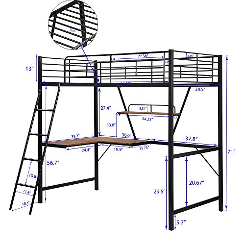 Harper & Bright Designs Full Loft Bed with Desk, Metal Loft Beds with Storage Shelves, Desk, and Wardrobe, Heavy-Duty Loft Bed Frame for Kids, Teens