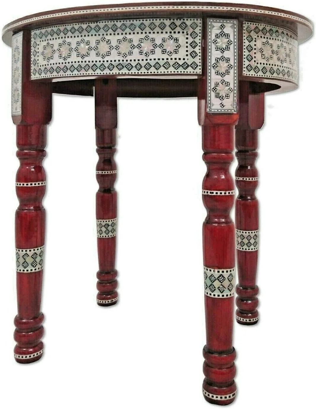 xrboomlife W40R Moroccan Handmade Mother of Pearl Inlaid Coffee Side End Oval Brown Table