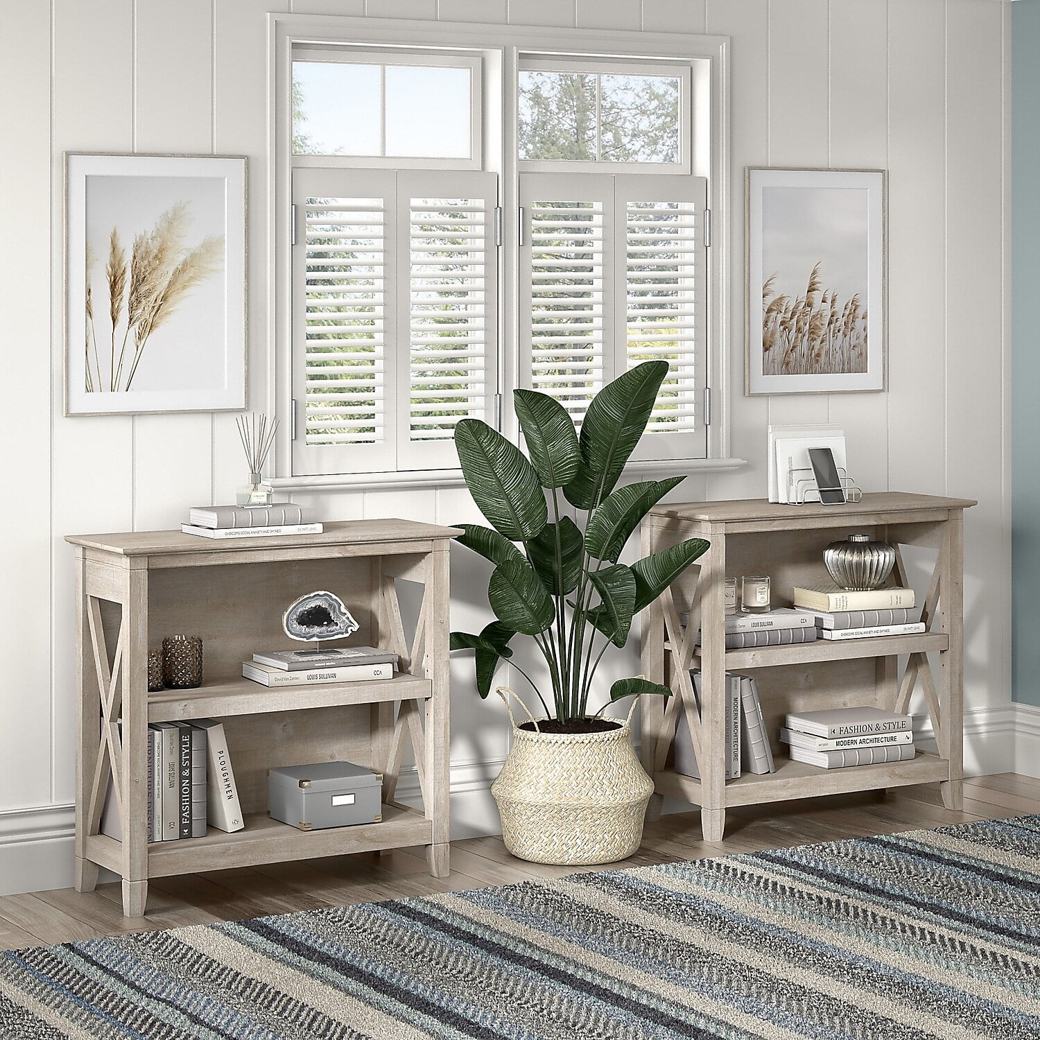 Bush Furniture Key West Small 2 Shelf Bookcase, Washed Gray