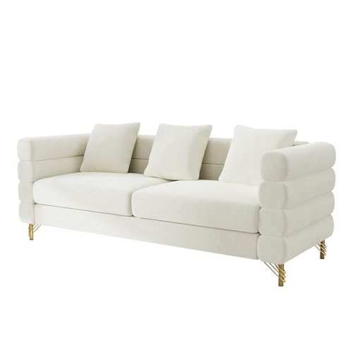 Cloud Couch for Living Room, 79" Modern Overstuffed Deep Seat Boucle Sherpa 3 Seater Sofa with 3 Pillows