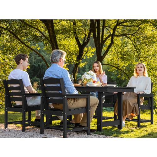 SERWALL Outdoor HDPE Dining Table Set, 7-Piece Outdoor Dining Table Sets with Umbrella Hole Cut-Out Table and 6 Chairs, Gray