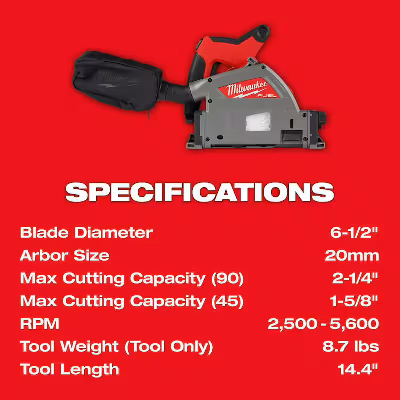 M18 FUEL 18V Lithium-Ion Cordless Brushless 6-1/2 in. Plunge Cut Track Saw with 55 in. Track Saw Guide Rail