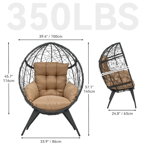 YITAHOME Large Wicker Egg Chair with Stand for Indoor and Outdoor, Cushion, and Adjustable Leveling Feet, Large Lounger for Garden, Patio, Balcony
