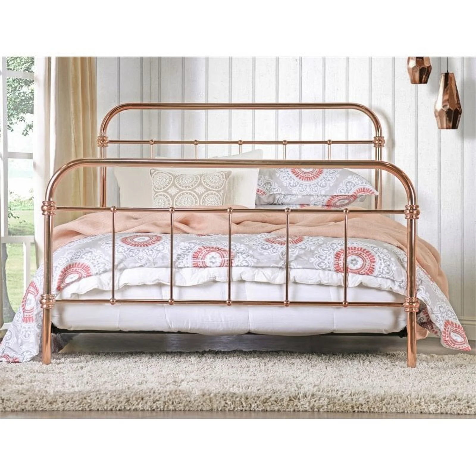 Furniture of America Gracie Contemporary Metal King Bed in Rose Gold