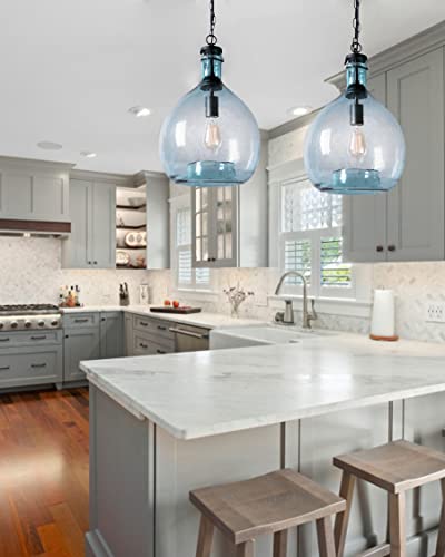 CASAMOTION Pendant Lights Kitchen Island Blown Glass Pendant Lighting Recycle Clear Entryway Light Fixtures Hanging Modern Farmhouse Dining Room