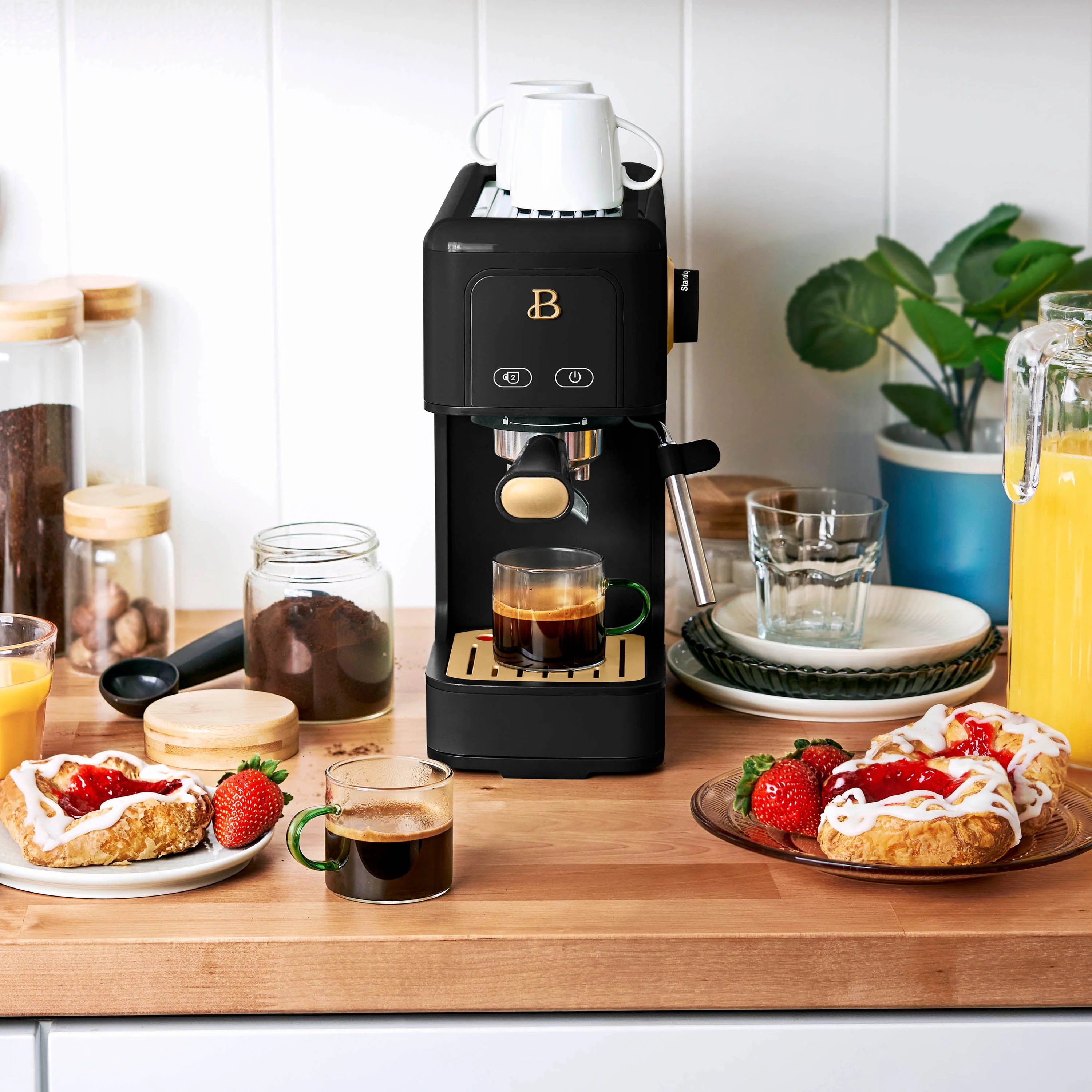 Beautiful Slim Espresso Maker with 20-Bar Pressure, White Icing by Drew Barrymore