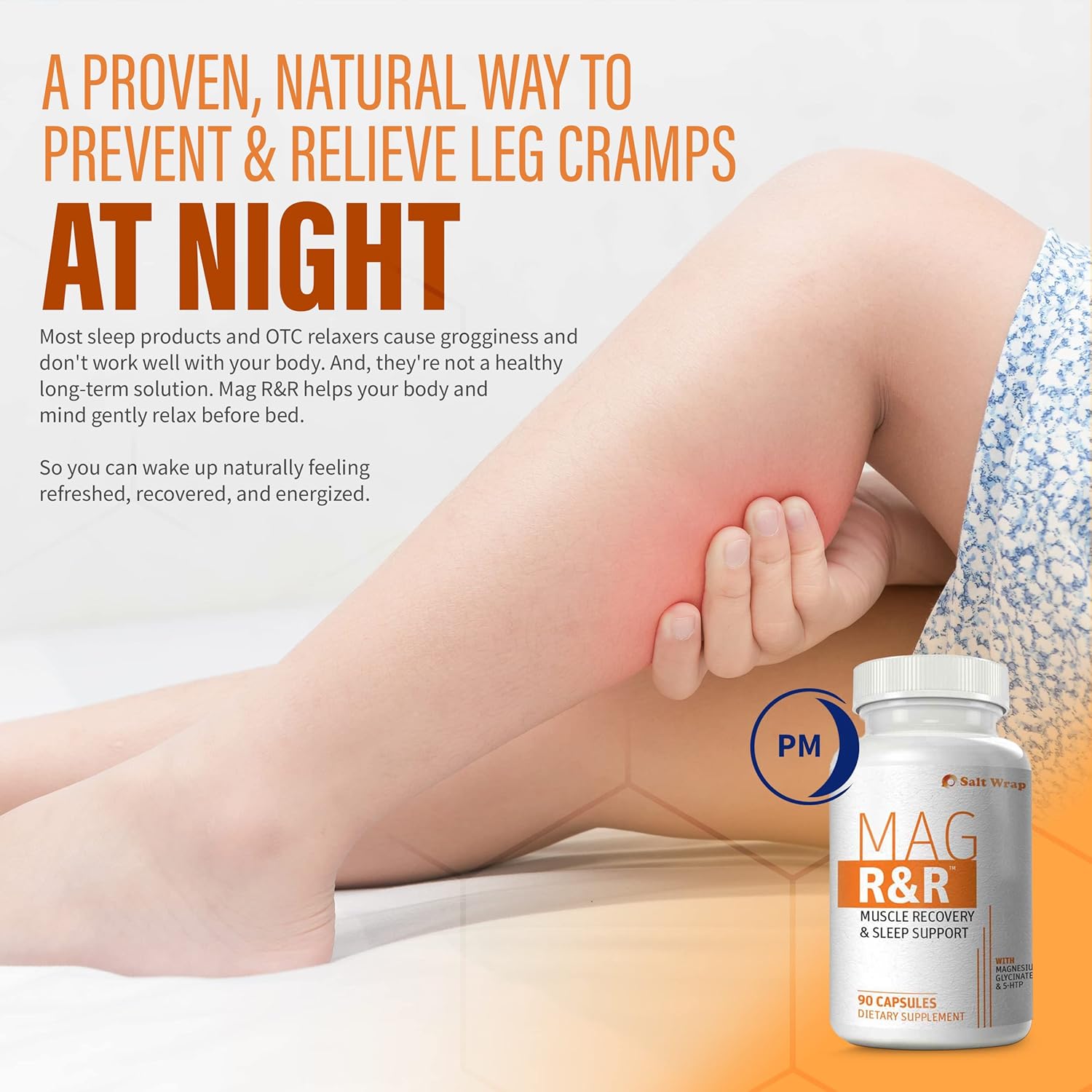 SaltWrap Mag R&R - Nighttime Muscle Cramps Support, Natural Sleep Support for Adults with Magnesium Glycinate for Muscle Spasm and Leg Cramps Relief