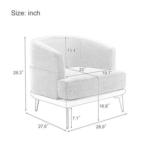 Modern 2 Tone Accent Barrel Chair with Linen and PU, Thick Cushion, Metal Legs