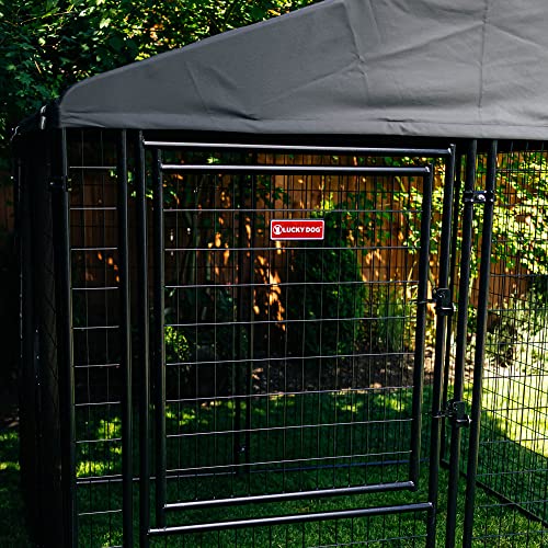 Stay Series 4 by 4 by 4.3 Feet Studio Jr. Black Powder Coat Steel Frame Outdoor Dog Kennel with Waterproof Canopy Roof and Gate Door, Khaki