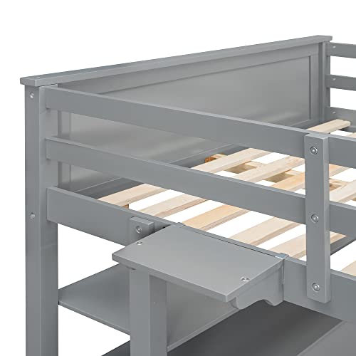 Harper & Bright Designs Full Loft Bed with Desk and Wardrobe,Solid Wood Loft Bed Frame Full with Storage Drawers for Kids Teens Adults
