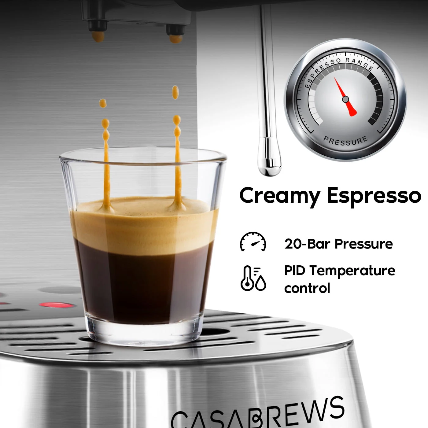 Casabrews 20 Bar Espresso Machine with Milk Frother Steam Wand, Stainless Steel Professional Cappuccino and Latte Coffee Machine, New, Silver