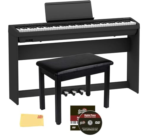 Roland FP-30X 88-Key Digital Piano - Black Bundle with Adjustable Stand, Bench, Sustain Pedal, Online Piano Lessons, Instructional DVD