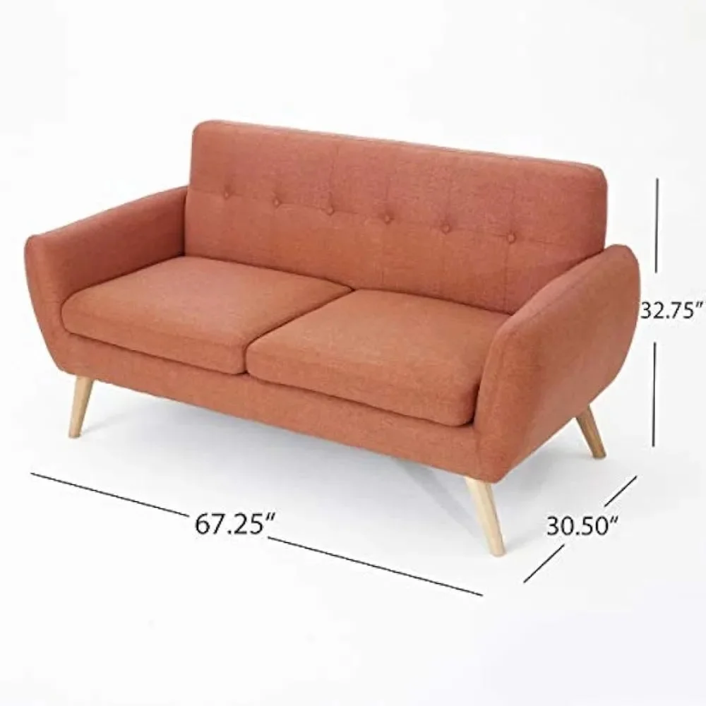 Sofas for Living Room Home Mid-Century Modern Petite Fabric Sofa Sofa Living Room Sofas Burnt Orange / Natural Bed Furniture