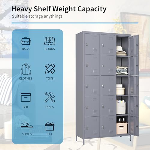 3 Doors Lockers for Employees, Steel Storage Lockers Lockable, Metal Locker Storage Cabinet for Home Office School Gym, Require Assembly (Grey)