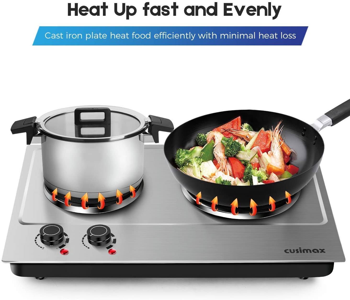 Cusimax Hot Plate , 1800W Electric Double Burner Countertop Cast Iron HEATING Plate