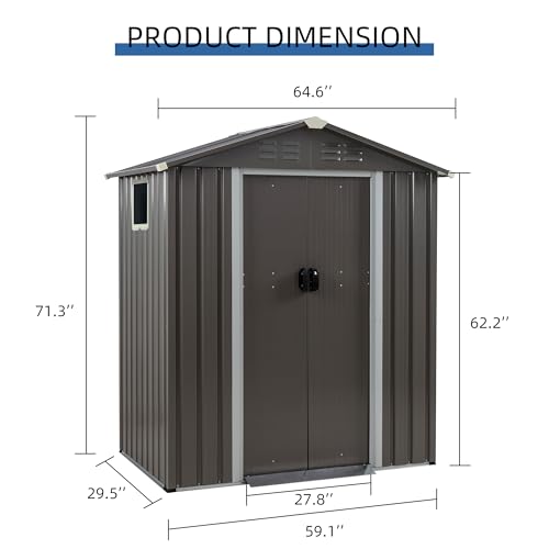 JYQAQA 5x3 FT Outdoor Garden Storage Shed, Waterproof Metal Garden Sheds with Window and Lockable Double Door