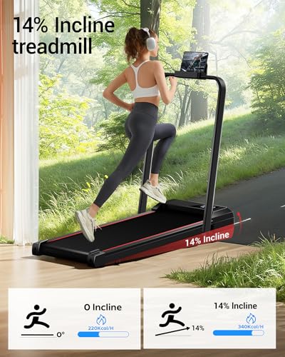 14% Incline Walking Pad Treadmills for Home and Office, 3-in-1 Portable Under Desk Treadmill, Folding Treadmill with 2.5 HP Quiet Brushless