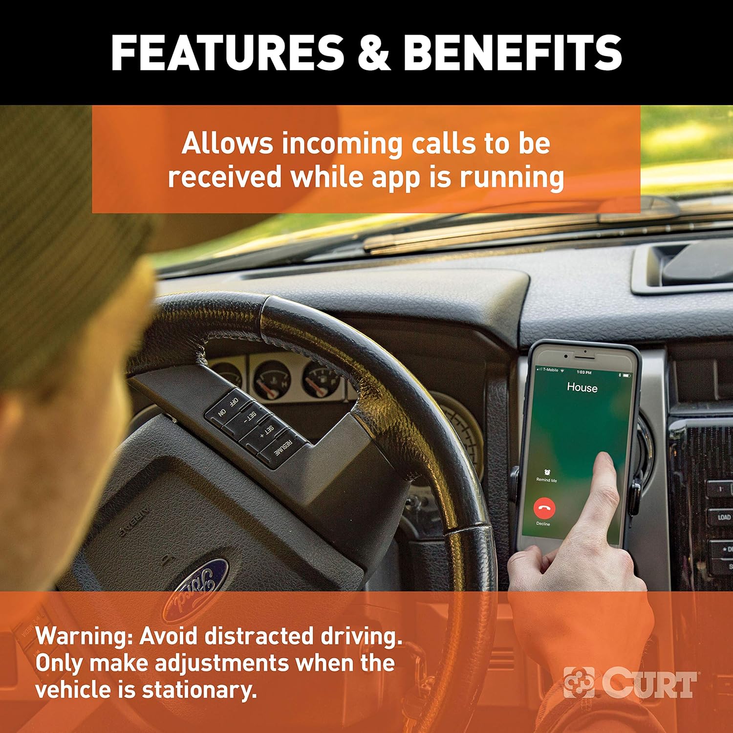 CURT 51180 Echo Mobile Electric Trailer Brake Controller with Bluetooth-Enabled Smartphone Connection, Proportional, Black PLastic, 9 x 9 x 3 inches