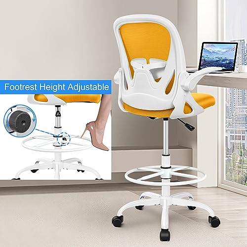 Primy Drafting Chair Tall Office Chair with Flip-up Armrests Executive Ergonomic Computer Standing Desk Chair with Lumbar Support and Adjustable