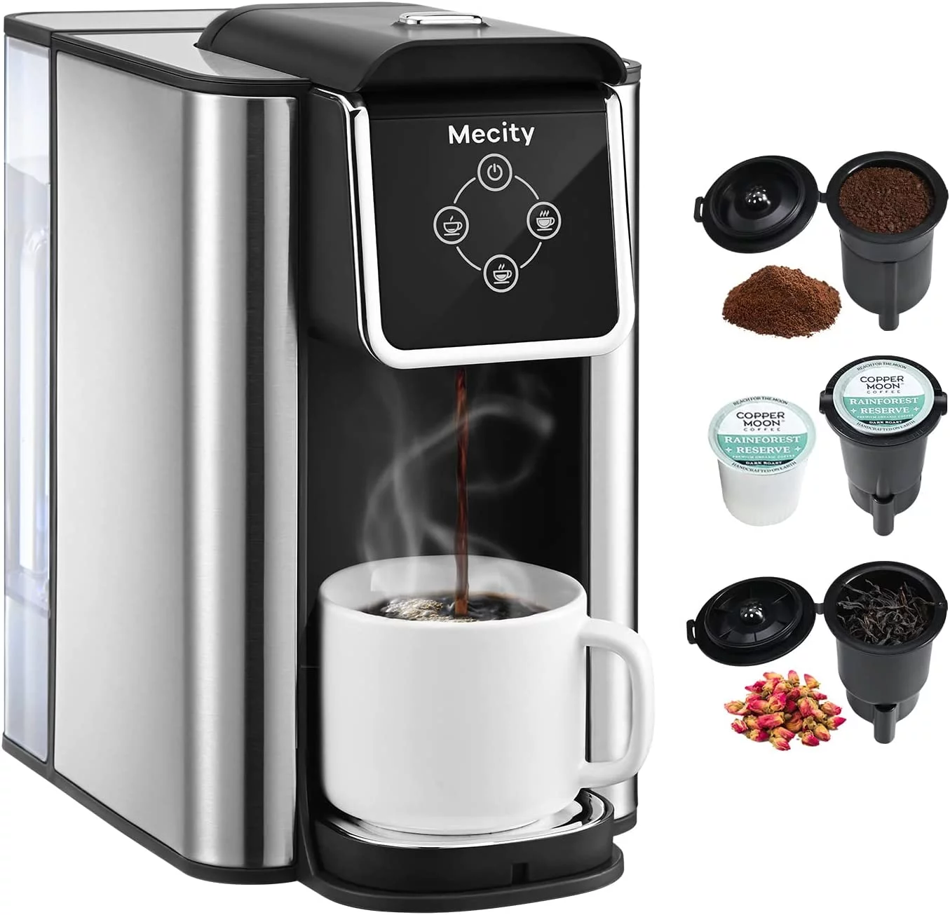 Mecity Coffee Maker 3 in 1 Single Serve Coffee Machine, Compatible with K cup Capsules, Instant Coffee Pot, Tea maker, 6,8,10 Oz Cup