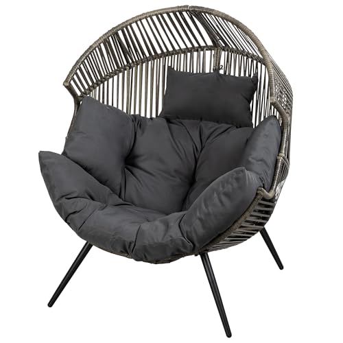JAMFLY Egg Chair Wicker Outdoor Chairs, Oversized Patio Chair Oversized Lounger Chair with Cushion for Indoor Living Room, Bedroom