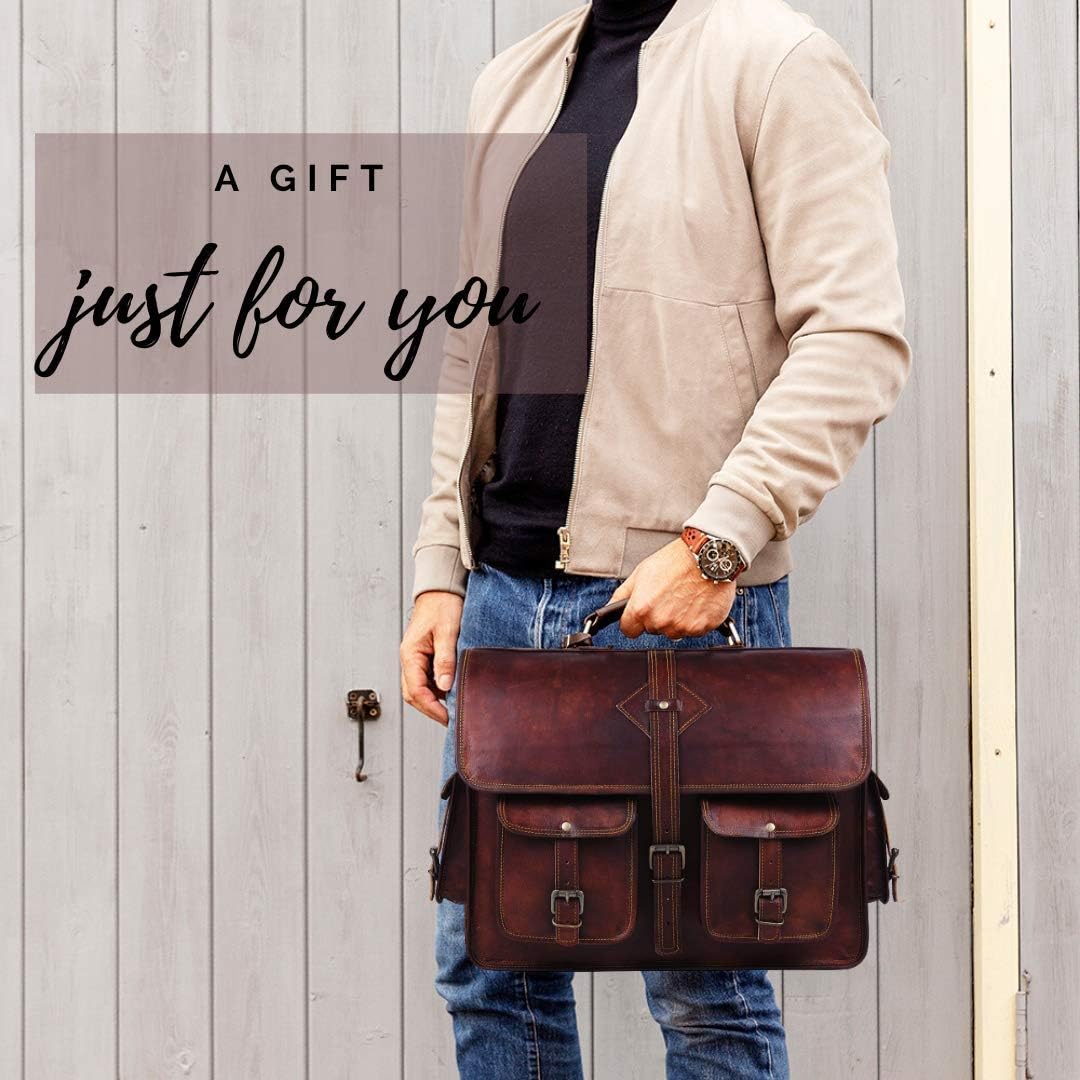 Vintage Leather Laptop Bag for Men Full Grain Large Leather Messenger bag for men 18 inches with rustic look Best leather briefcase by Hulsh