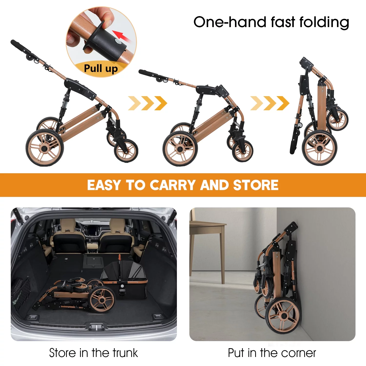 BestPet Pet Stroller Premium 3-in-1 Multifunction 4 wheels Dog Cat Stroller for Large Medium Dogs Cats Aluminium Frame Folding Lightweight Travel