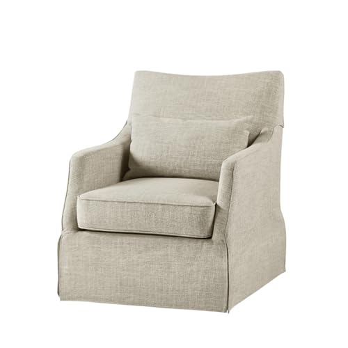 Martha Stewart London Swivel Chair - Solid Wood & Plywood, Skirted Metal Base Accent Armchair